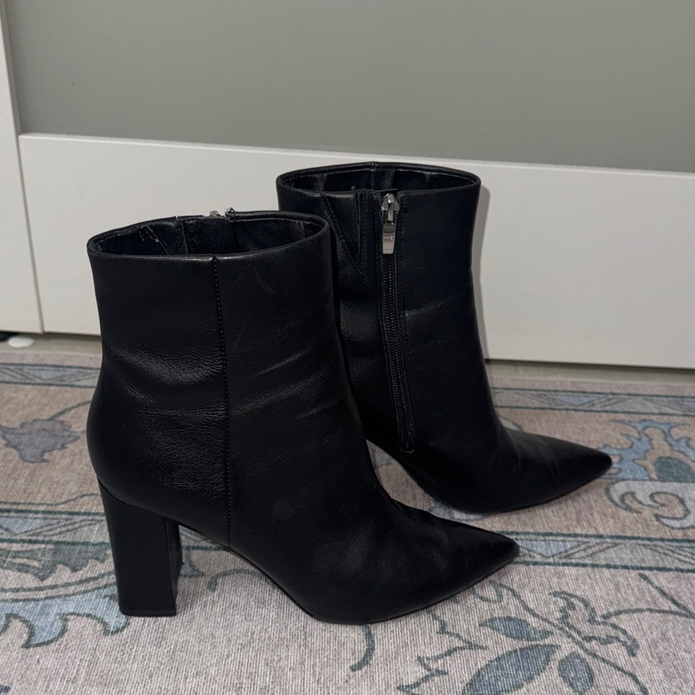 Marc Fisher Black Pointed Toe Block Heel Ankle Booties